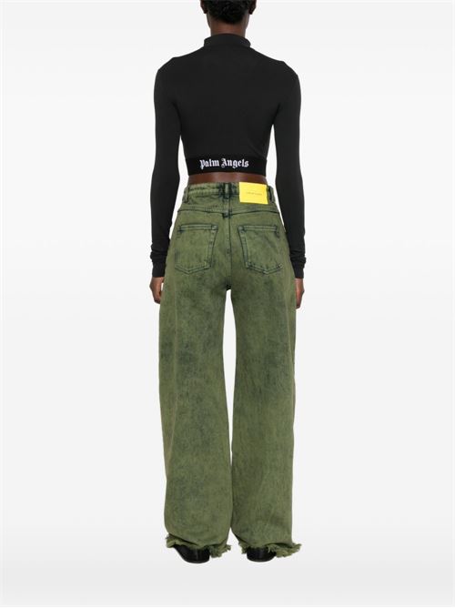 Top cropped Palm Angels da donna nero a maniche lunghe con logo bianco PALM ANGELS | PAWVO005FB0011010